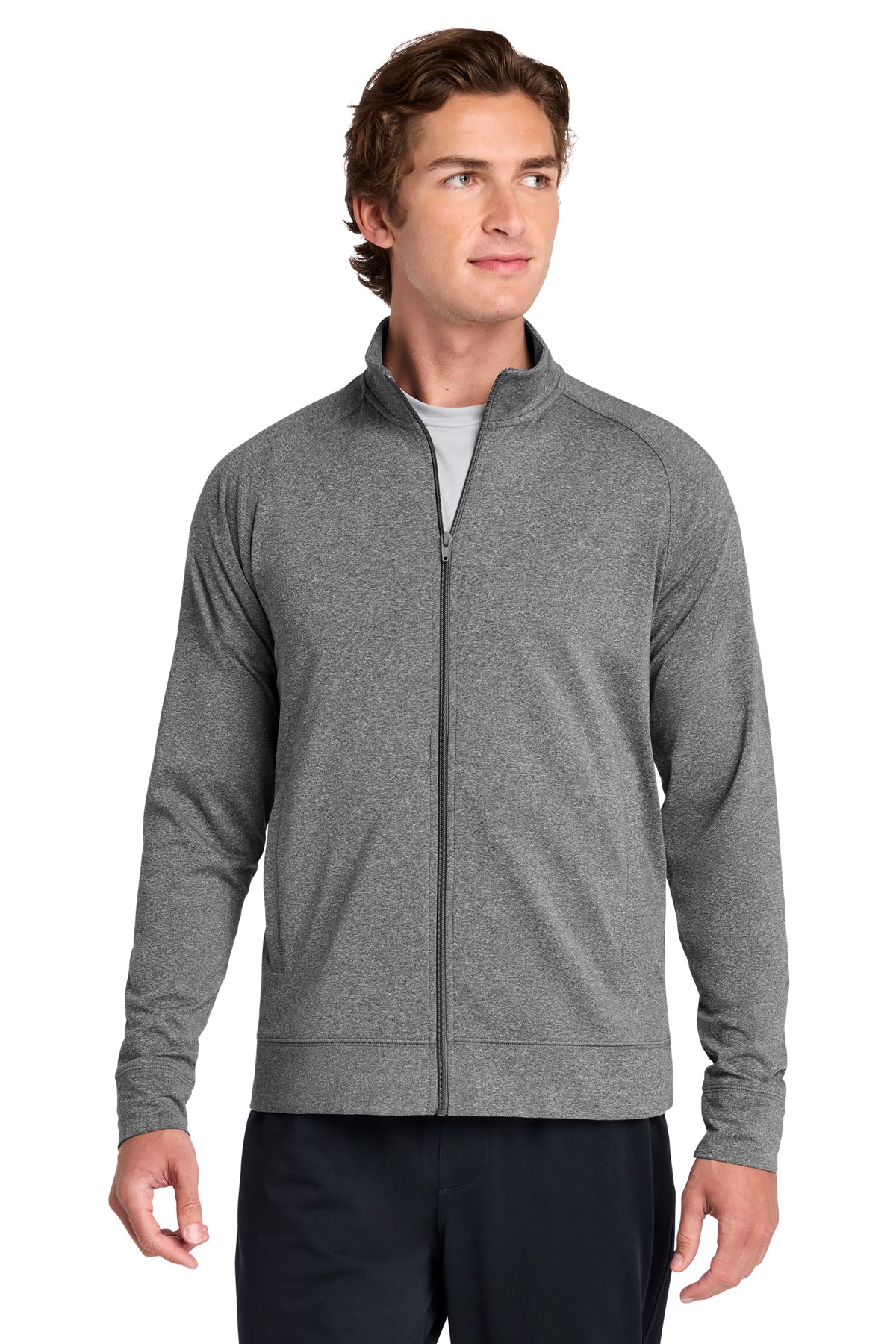Sport-Tek® Sport-Wick® Stretch Full-Zip Cadet Jacket ST857 - Charcoal Grey Heather