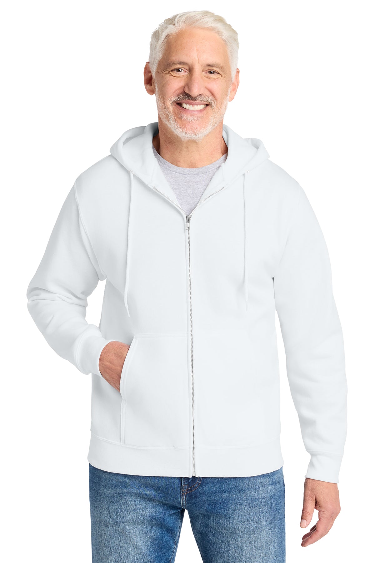 Port & Co® Core Fleece Full-Zip Hooded Sweatshirt PC78ZH - White