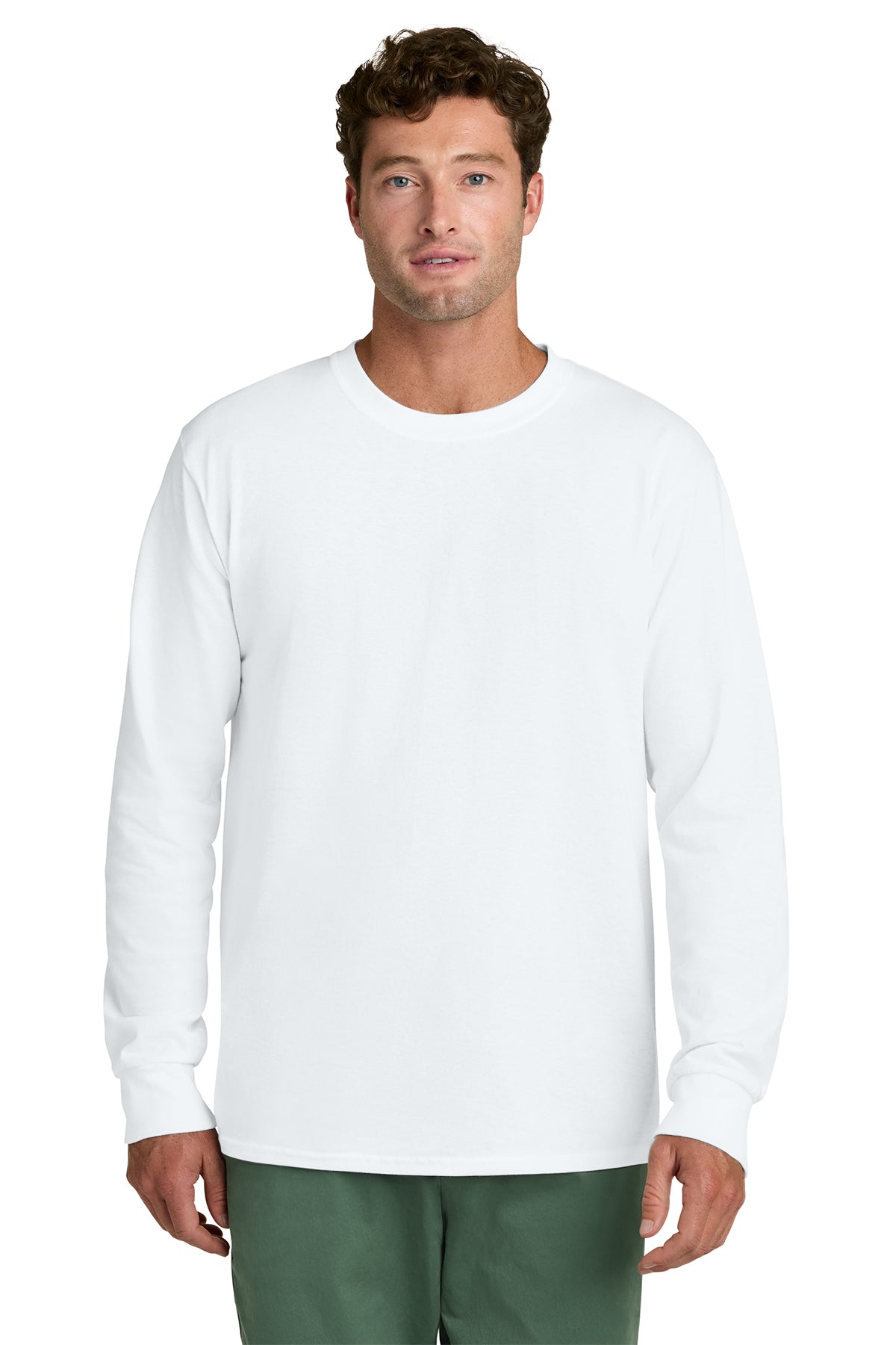 Port & Co® Long Sleeve Core Cotton Tee PC54LS - White