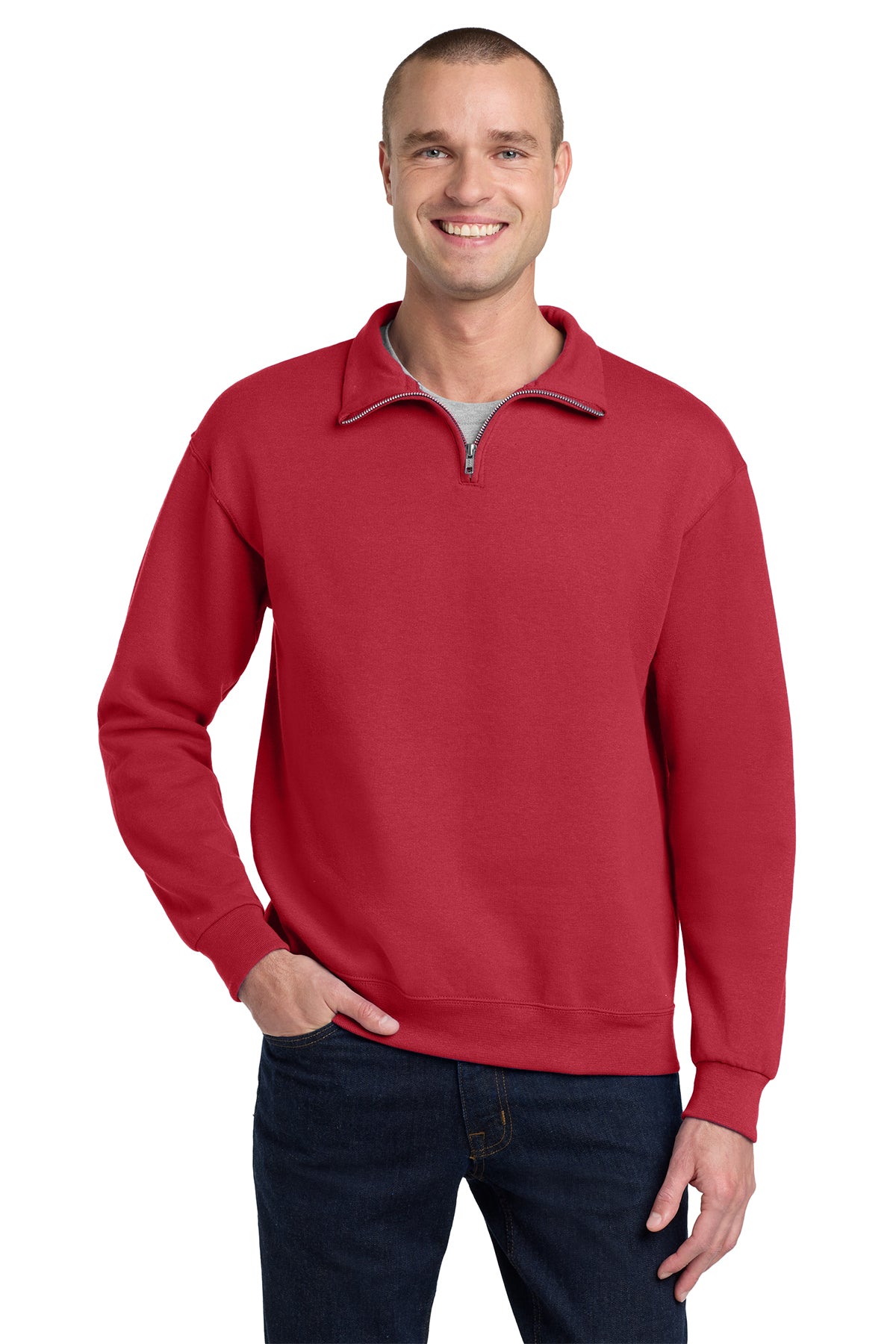Jerzees® NuBlend® 1/4-Zip Cadet Collar Sweatshirt 995M - True Red