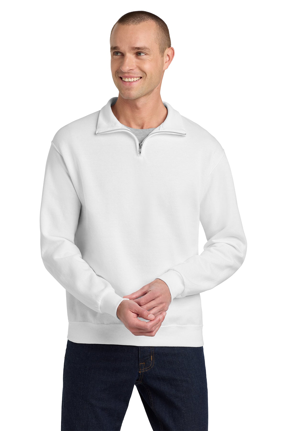 Jerzees® NuBlend® 1/4-Zip Cadet Collar Sweatshirt 995M - White