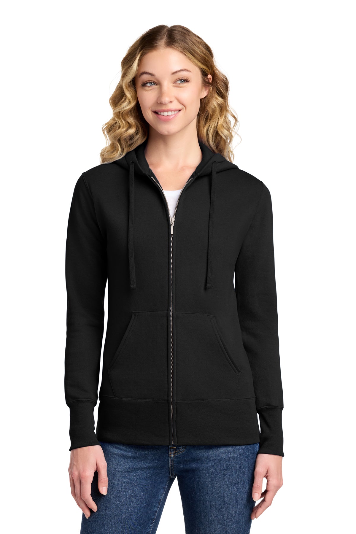 Port & Co® Women's Core Fleece Full-Zip Hooded Sweatshirt LPC78ZH - Jet Black