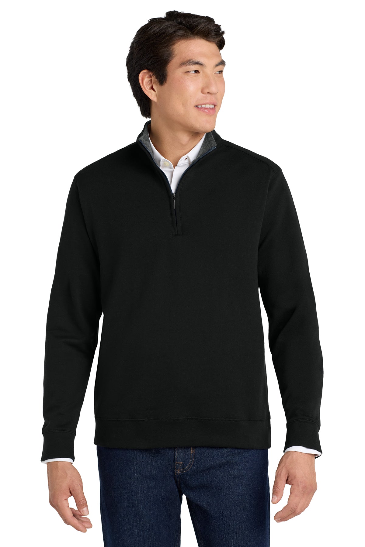 Port Authority® Interlock 1/4-Zip K807 - Deep Black/ Charcoal Heather