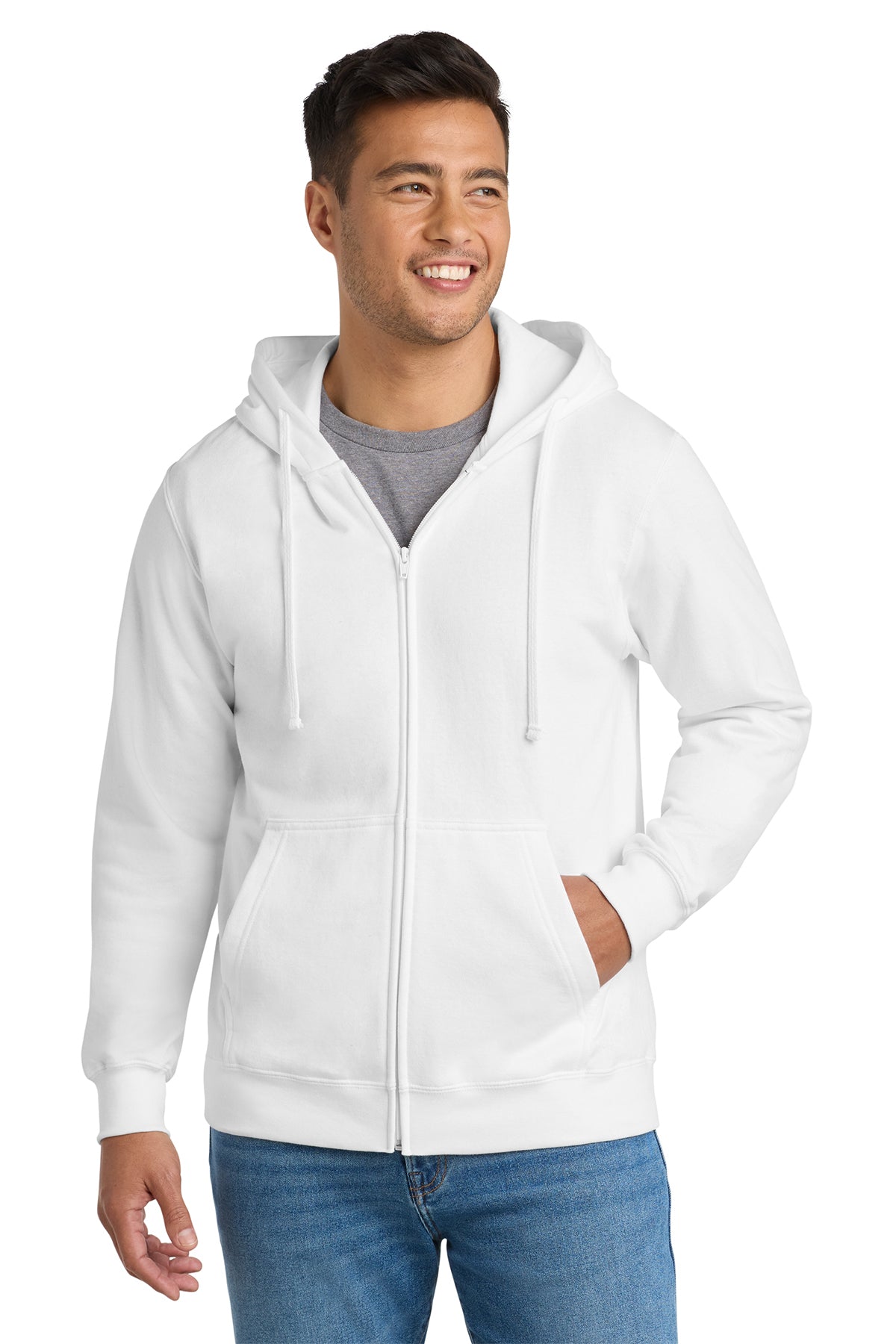 Port & Co® Fan Favorite® Fleece Full-Zip Hooded Sweatshirt PC850ZH - White