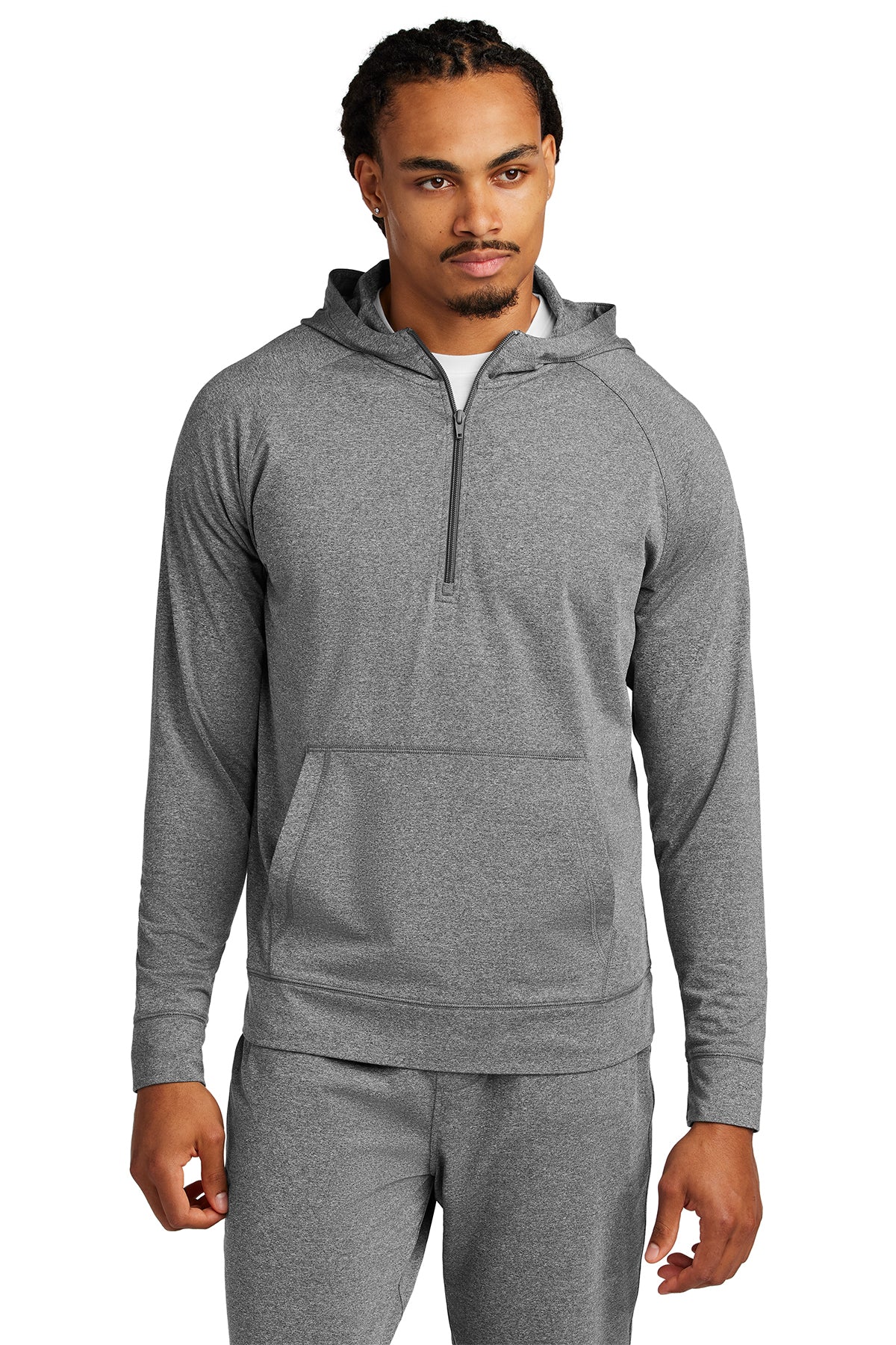 Sport-Tek® Sport-Wick® Stretch 1/2-Zip Hoodie ST856 - Charcoal Grey Heather